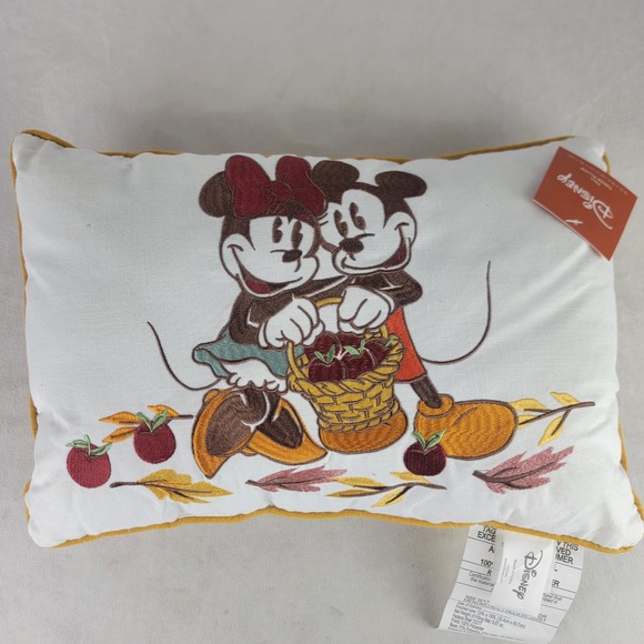 Disney Mickey & Minnie Mouse Fall Harvest Throw Pillow Pumpkin Yellow- New - Picture 1 of 5
